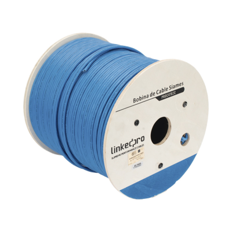 Bobina de Cable Siamés Cat6 UTP 100 Cobre  2 Cables Gruesos 18 AWG para Alimentar Cámaras Más Lejos / 305m / Instalación en Exterior / Uso Industrial para Climas Extremos