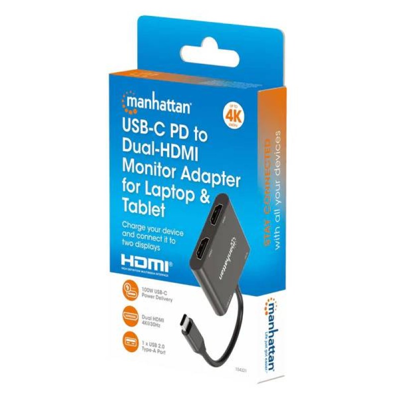 ADAPTADORES/MANHATTAN/154321/CONVERTIDOR USB-C A HDMI 2 PUERTOS 4K - MST image 2