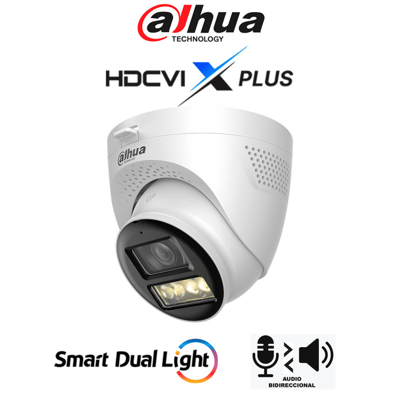 DAHUA DH-HAC-HDW1500TQN-IL-T - Cámara Domo 5MP/ Mic Integrado y Audio Bidirec/ Iluminación Dual Mediante IR y Luz Calida/ Hasta 40 Mts de Iluminación/ Lente de 2.8mm Apertura Hasta 111°/ 3DNR Para Reducción de Ruido/ IP67/ Policarbonato + Metal