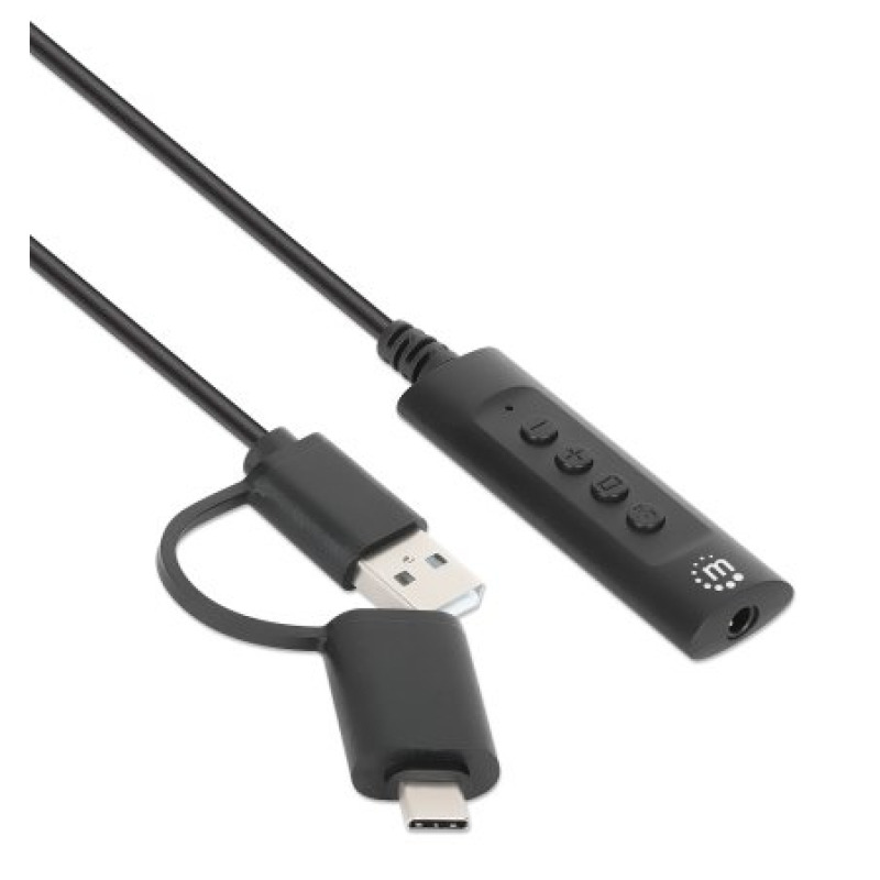 CONVERTIDOR USB, MANHATTAN,153560, 2.0 / USB-C A TARJETA SONIDO 3.5 MM, CABLE CON CONTROLES image 3