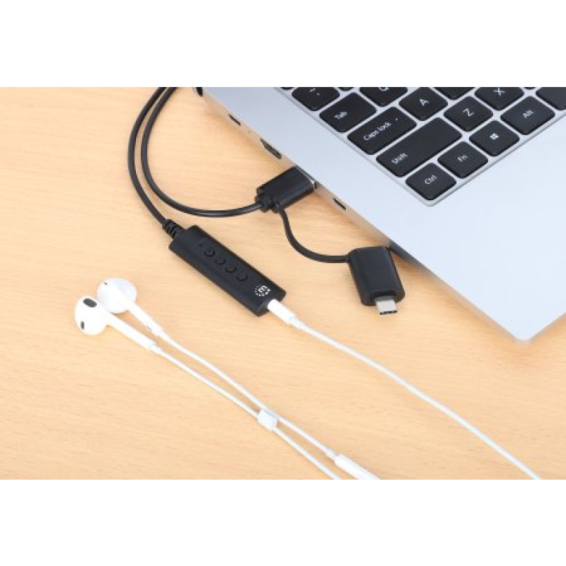 CONVERTIDOR USB, MANHATTAN,153560, 2.0 / USB-C A TARJETA SONIDO 3.5 MM, CABLE CON CONTROLES image 7