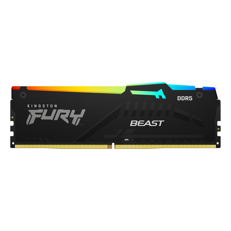 MEMORIA RAM KINGSTON DIMM DDR5 16GB 5200MT/S FURY BEAST BLACK XMP RGB CL40 288PIN 1.25V C/DISIPADOR DE CALOR P/PC/GAMER/ALTO RENDIMIENTO (KF552C40BBA-16)