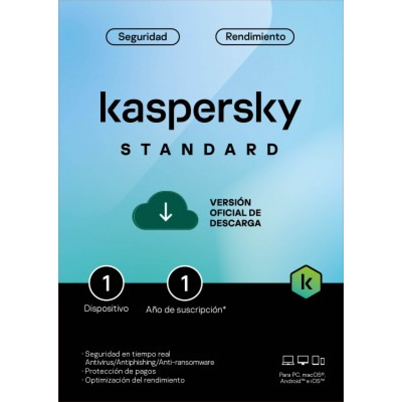 Licencia electronica ESD Antivirus Kaspersky STANDAR / 1 dispositivo / 1 ano / base