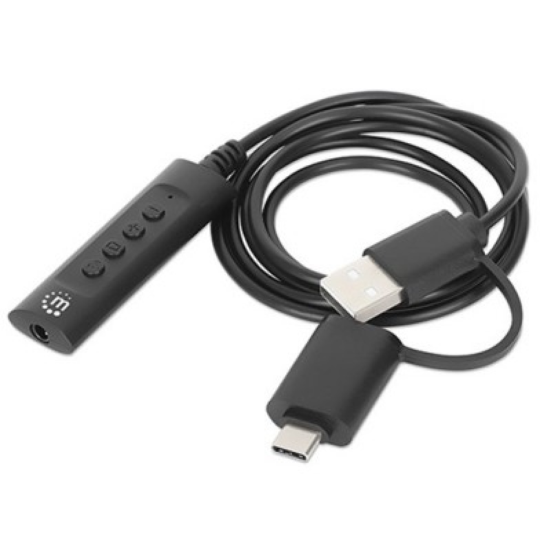 CONVERTIDOR USB, MANHATTAN,153560, 2.0 / USB-C A TARJETA SONIDO 3.5 MM, CABLE CON CONTROLES