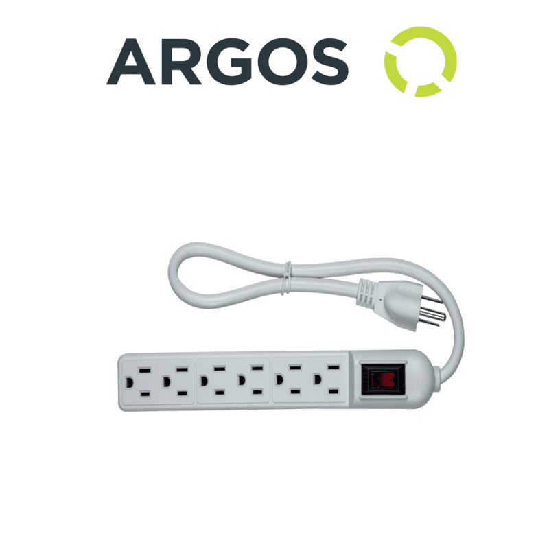 ARGOS 9700250 - Barra multicontactos con supresor de picos / 6 tomas aterrizadas / Uso interior / Color blanco / 110-125V AC / 1875W / 