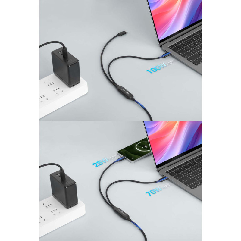 Cable Manhattan USB C con doble salida 100W 2m carga dos dispositivos desde un puerto image 2