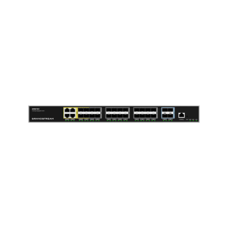 SWITCH ADMINISTRABLE CAPA 3 GRANDSTREAM GWN7831 / 4 PUERTOS 10/100/1,000MBPS / 24 PUERTOS GIGABIT SFP / 4 PUERTOS SFP+ 10G / 1 PUERTO DE CONSOLA / VLAN / ARP / QOS / STACKING HASTA 16 / ADMINISTRABLE GWN CLOUD