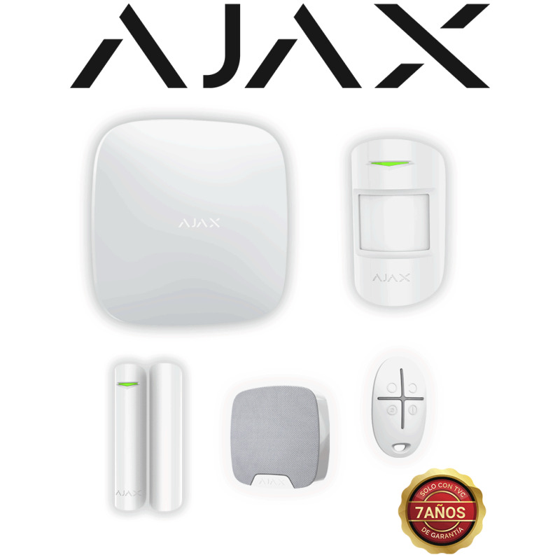 AJAX KIT RESIDENCIAL LIGHT - Panel de alarma Hub2Plus conexión Ethernet / WiFi / LTE, APP “AJAX PRO” iOS y Android , 1 sensor de movimiento, 1 detector para puerta o ventana, 1 control remoto y una sirena interior inalámbrica color Blanco