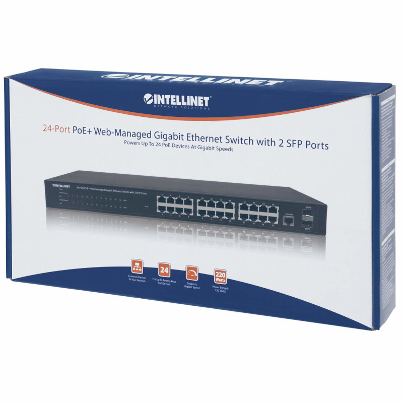 INTELLINET 560559 - Switch Administrable por Web Gigabit Ethernet de 24 puertos PoE+ y 2 puertos SFP / 24 puertos PoE / Power over Ethernet estándares IEEE 802.3at/af (PoE+/ PoE), 2 puertos SFP, Endspan, para montaje en rack de 19" image 4