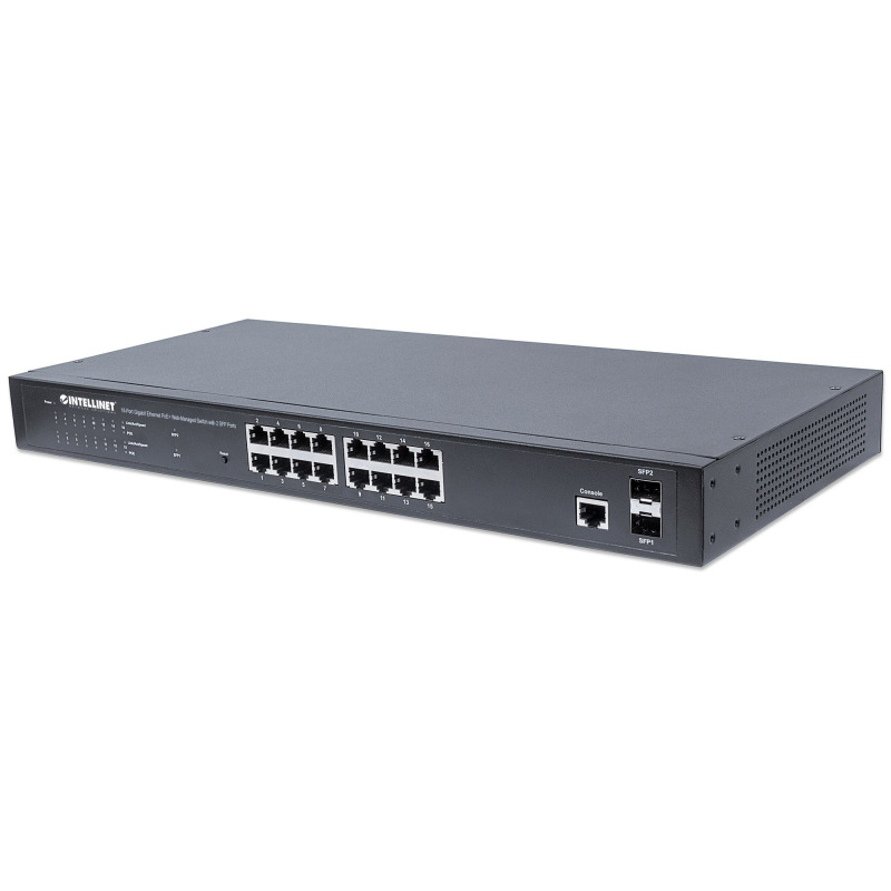 INTELLINET 561341 Switch Administrable Gigabit Ethernet de 16 puertos PoE+ con 2 puertos SFP