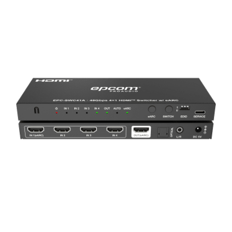 Switch HDMI 4x1 | 8K60Hz 420 | 48 Gbps | ARC/eARC | Extracción de Audio | Gestión EDID | Control CEC 