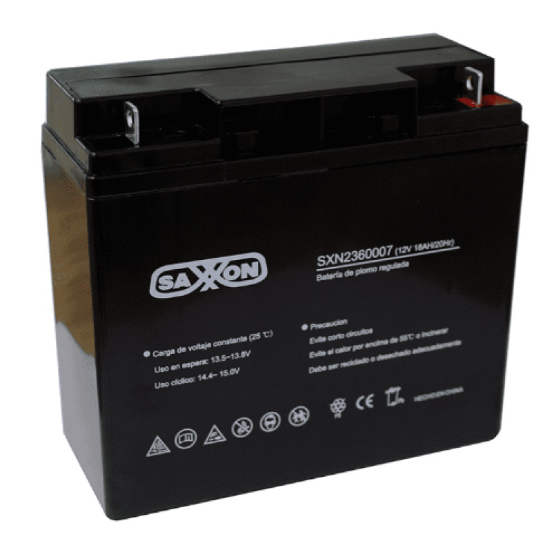SAXXON CBAT18AH - Bateria de respaldo de 12 volts libre de mantenimiento y facil instalacion / 18 AH/ compatible con CCTV/ Acceso/ Bosch