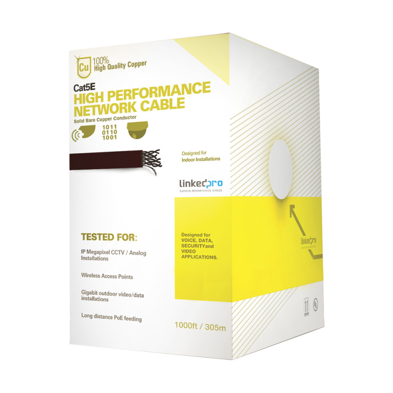 Bobina de cable de 305 m  1000 ft  Cat5e alto desempeño de color Gris UL para aplicaciones en video vigilancia redes de datos Uso Interior