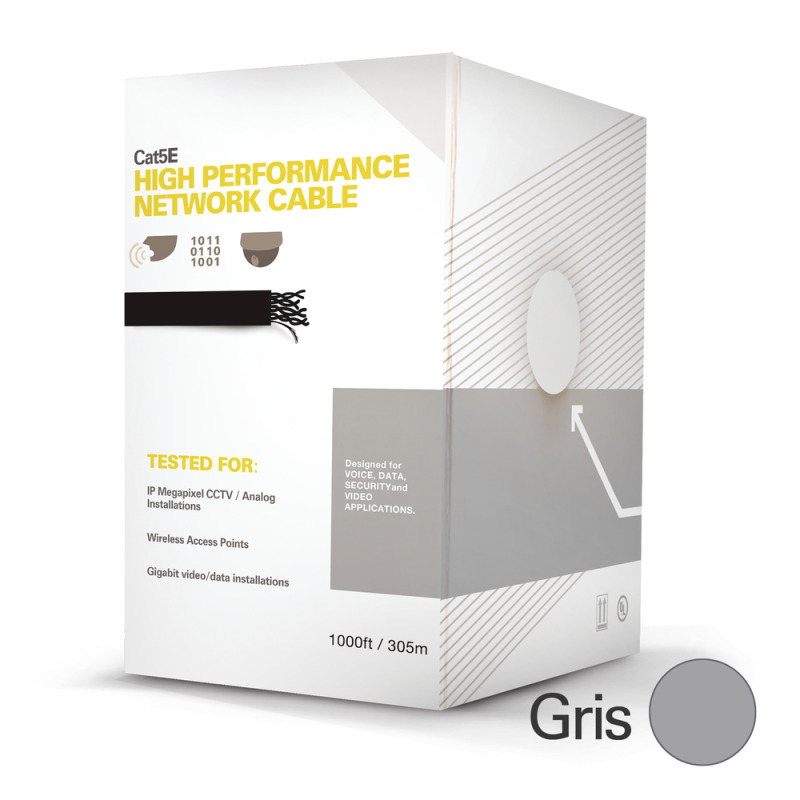 Bobina de cable de 305 m  1000 ft  Cat5e Aleación de Cobre y Aluminio  CCA  color Gris Uso Interior