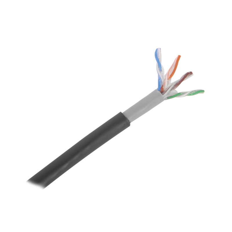 Bobina de cable de 305 m Cat5E con gel para intemperie doble forro extrema humedad bajo tierra UL color negro para aplicaciones en video vigilancia y redes de alta velocidad