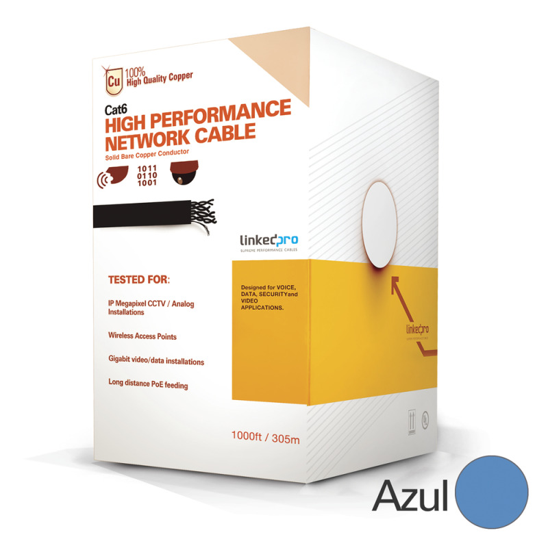 Cable Cat6 CALIBRE 23 ALTO RENDIMIENTO ETLUL color azul de 100 metros super flexible para aplicaciones de CCTV video HD y redes de datos image 4