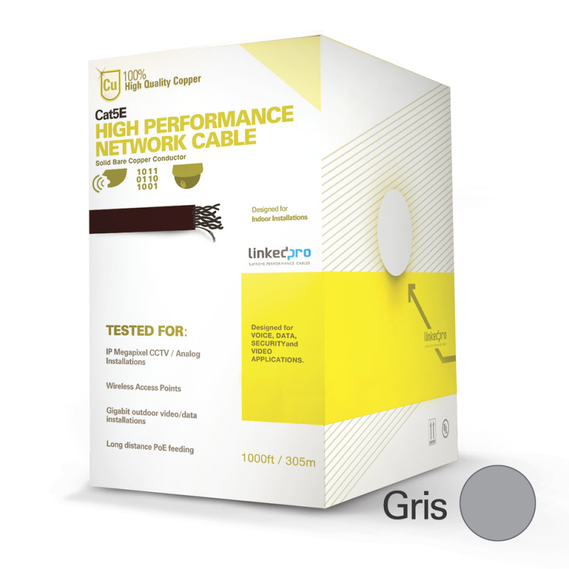 Cable Cat5e de alto rendimiento con certificaciones ETL UL color gris de 100 m  328 ft  para aplicaciones en CCTV redes de datos Uso interior image 4