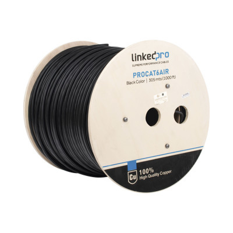 Bobina de cable FTP con Mensajero de Acero de 305 m Cat6 CALIBRE 23 color negro para aplicaciones en video vigilancia y redes de datos / Uso en Intemperie y aplicaciones Aéreas