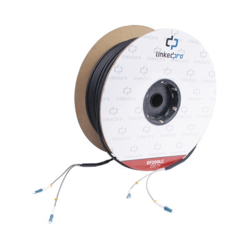 Carrete de Fibra Óptica Monomodo con conectores LCLC Duplex Reforzada con Kevlar de 200 metros Para instalaciones subterráneas por tubería