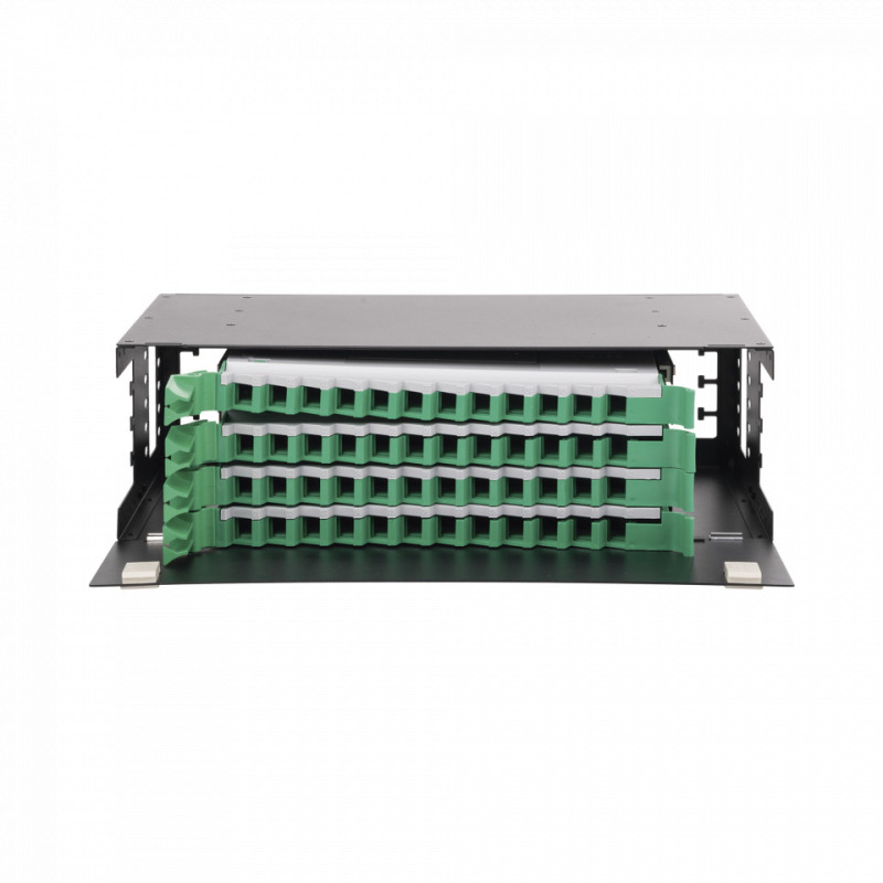 Distribuidor de Fibra Óptica con bandejas deslizables vacío 19in acepta 48 adaptadores LC Duplex o LC Simplex o 48 SC Simplex 3U