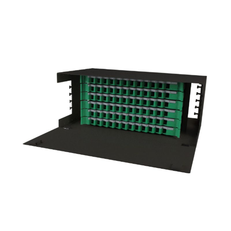 Distribuidor de Fibra Óptica con bandejas deslizables vacío 19in acepta 72 adaptadores LC Duplex o LC Simplex o 72 SC Simplex 4U