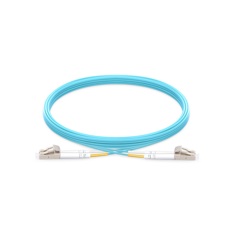 Jumper de Fibra Óptica Multimodo OM3 50/125 LCLC OFNR Riser 20 mm Dúplex Aqua 2 metros