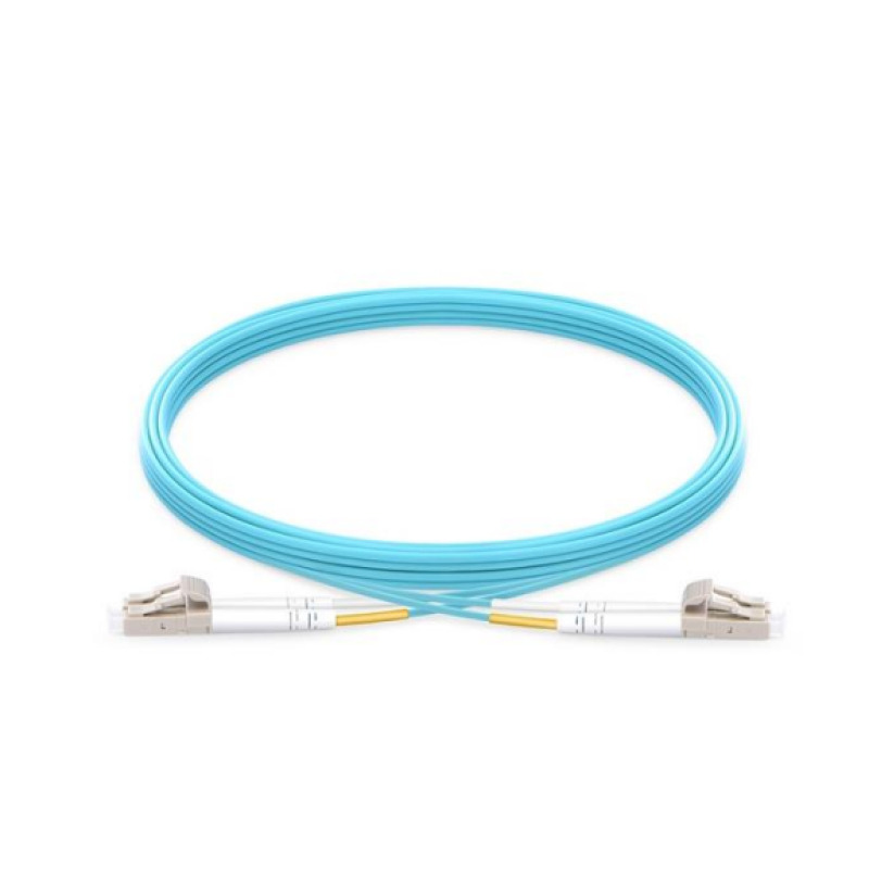 Jumper de Fibra Óptica Multimodo OM3 50/125 LCLC OFNR Riser 20 mm Dúplex Aqua 5 metros