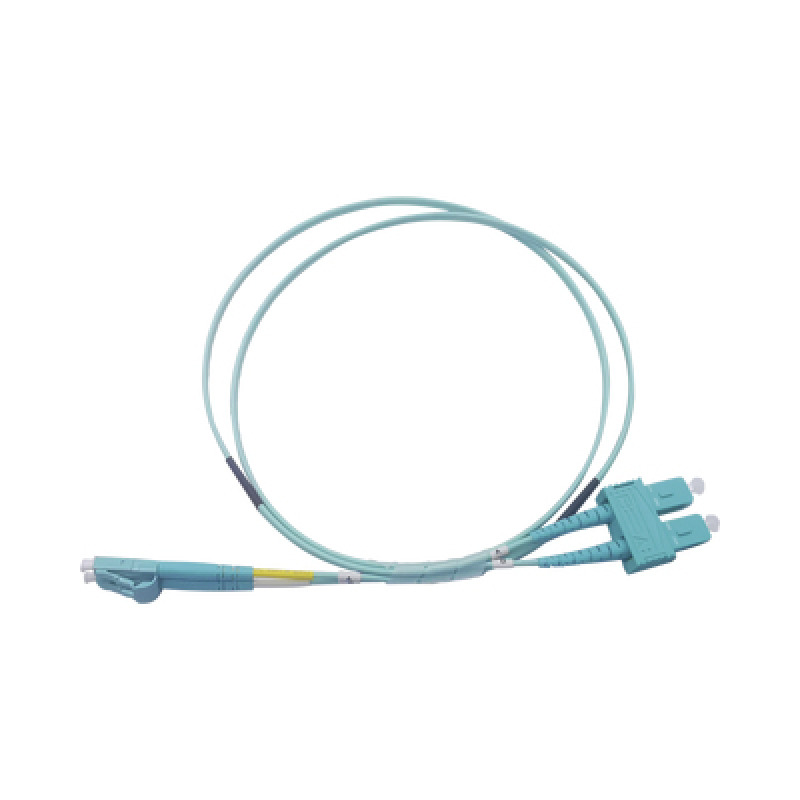 Jumper de Fibra Óptica Multimodo OM3 50/125 LCSC OFNR Riser 20 mm Dúplex Aqua 1 metro
