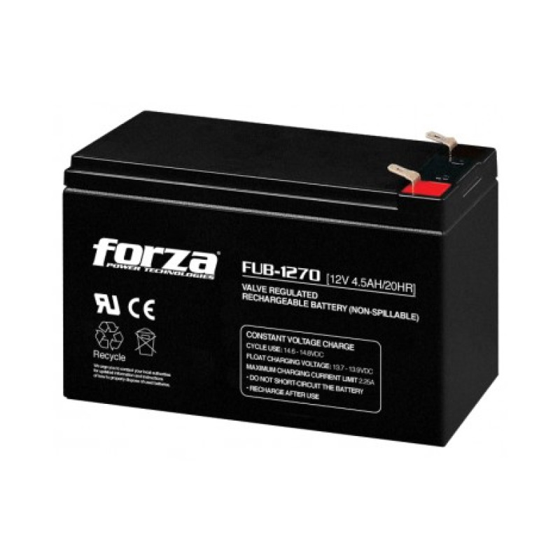BATERIA SELLADA FORZA RECARGABLE FUB-1270 12V/7AH - AGM, SIN MANTENIMIENTO.