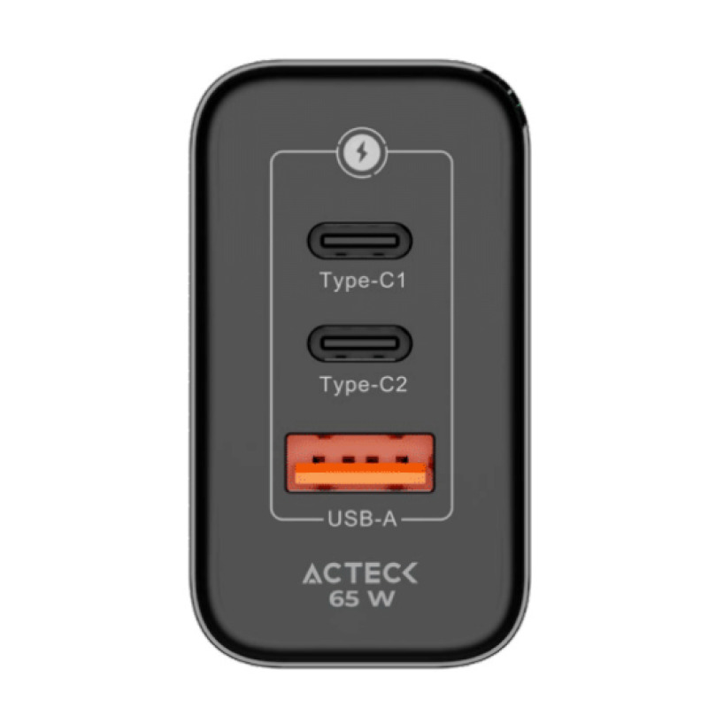 CARGADOR DE PARED ACTECK ENERGON PRIME CP65W / 65W / 2X USB-C / 1X USB A / NEGRO / AC-935579