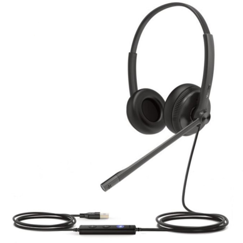 Diadema USB Alámbrica Yealink UH34 Dual Teams C/ Almohadillas de Cuero Compatible con Teléfonos IP Yealink y Computadoras