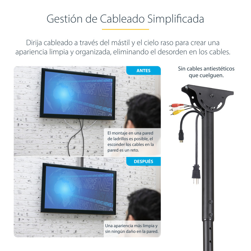SOPORTE DE TECHO PARA TELEVISOR O MONITOR DE PANTALLA PLANA LCD, LED O PLASMA DE 32 A 75 PULGADAS O DE HASTA 50KG - DE ACERO - STARTECH.COM MOD. FLATPNLCEIL image 11