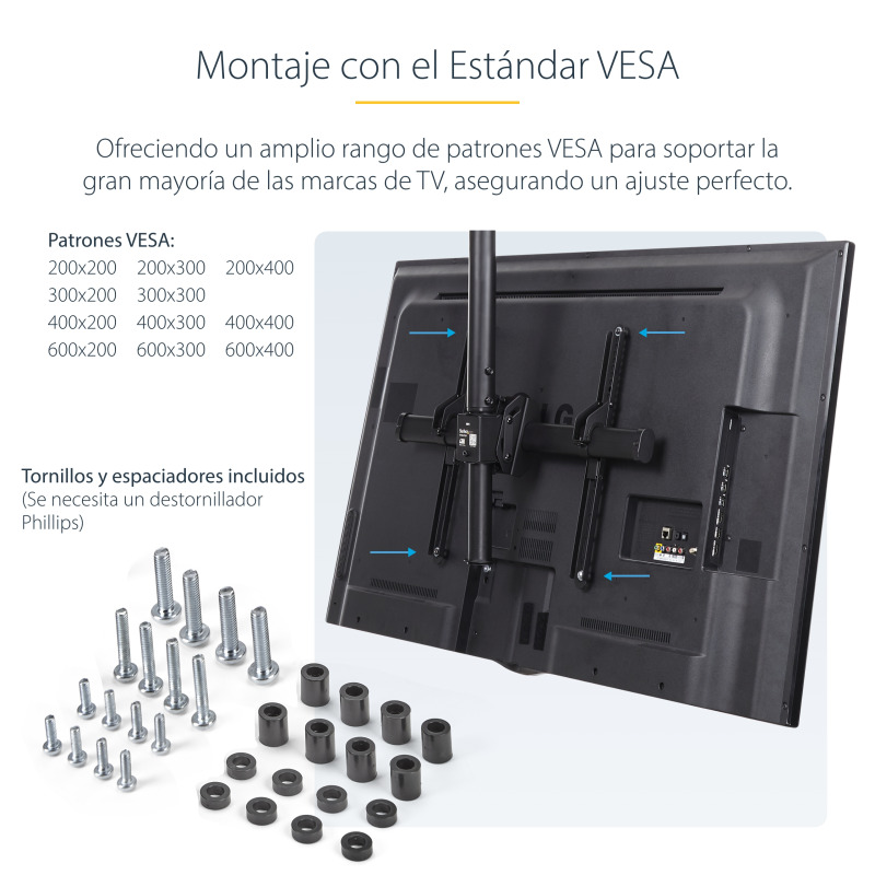 SOPORTE DE TECHO PARA TELEVISOR O MONITOR DE PANTALLA PLANA LCD, LED O PLASMA DE 32 A 75 PULGADAS O DE HASTA 50KG - DE ACERO - STARTECH.COM MOD. FLATPNLCEIL image 13