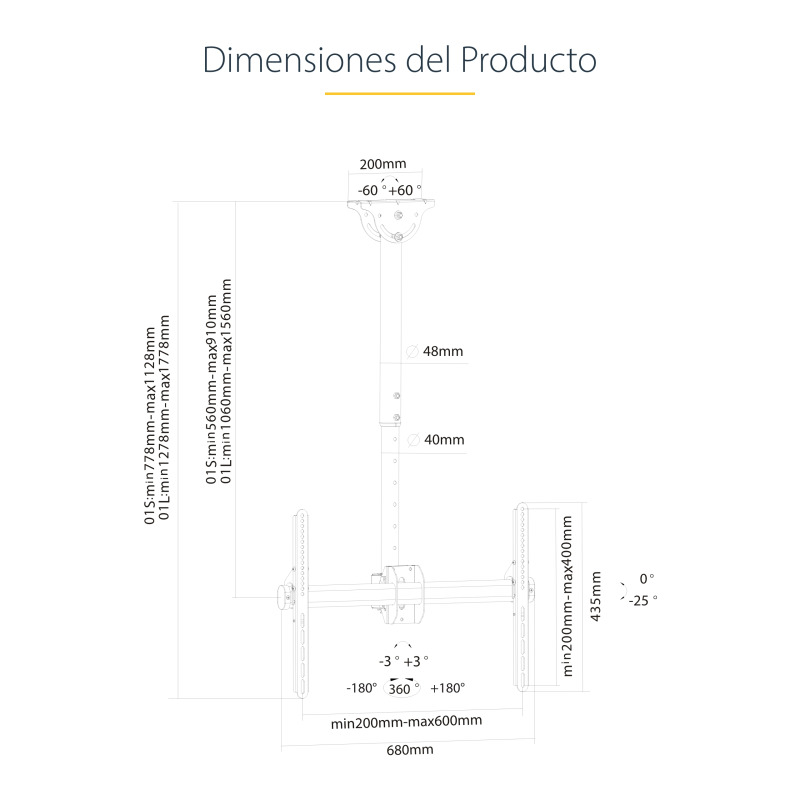 SOPORTE DE TECHO PARA TELEVISOR O MONITOR DE PANTALLA PLANA LCD, LED O PLASMA DE 32 A 75 PULGADAS O DE HASTA 50KG - DE ACERO - STARTECH.COM MOD. FLATPNLCEIL image 16