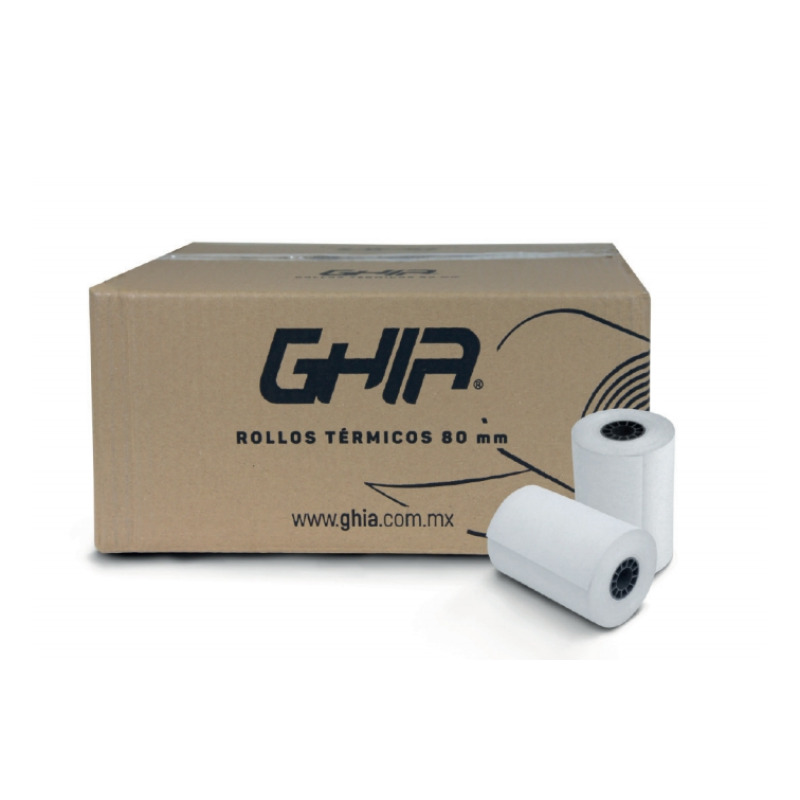 PAQUETE ROLLO PAPEL TERMICO GHIA CTG80N / 80X70 MM /PARA IMPRESORAS DE 80MM / REACCION NEGRO / 50 UNIDADES