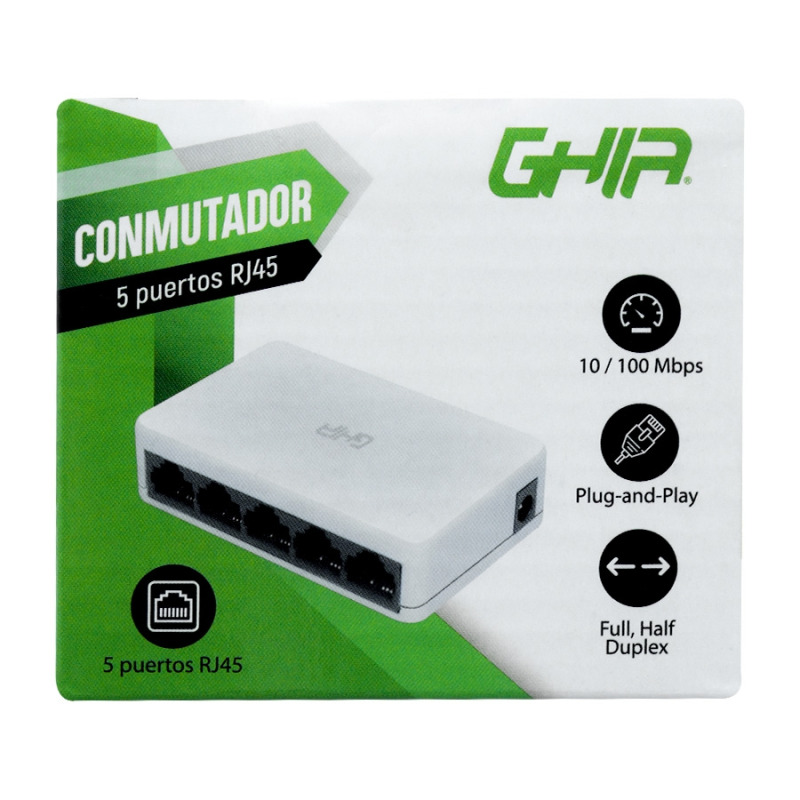 SWITCH GHIA 5 PUERTOS RJ45 10/100 MBPS NO ADMINISTRABLE AUTO MDI/MDIX HALF FULL DUPLEX image 2