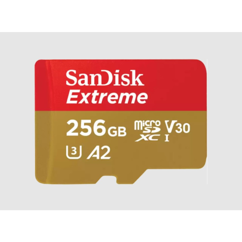 MEMORIA SANDISK MICRO SDXC 256GB EXTREME 190MB/S 4K CLASE 10 A2 V30 C/ADAPTADOR SDSQXAV-256G-GN6MA