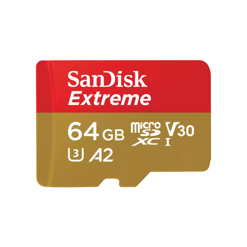 MEMORIA SANDISK MICRO SDXC 64GB EXTREME 170MB/S 4K CLASE 10 A2 V30 C/ADAPTADOR SDSQXAH-064G-GN6MA