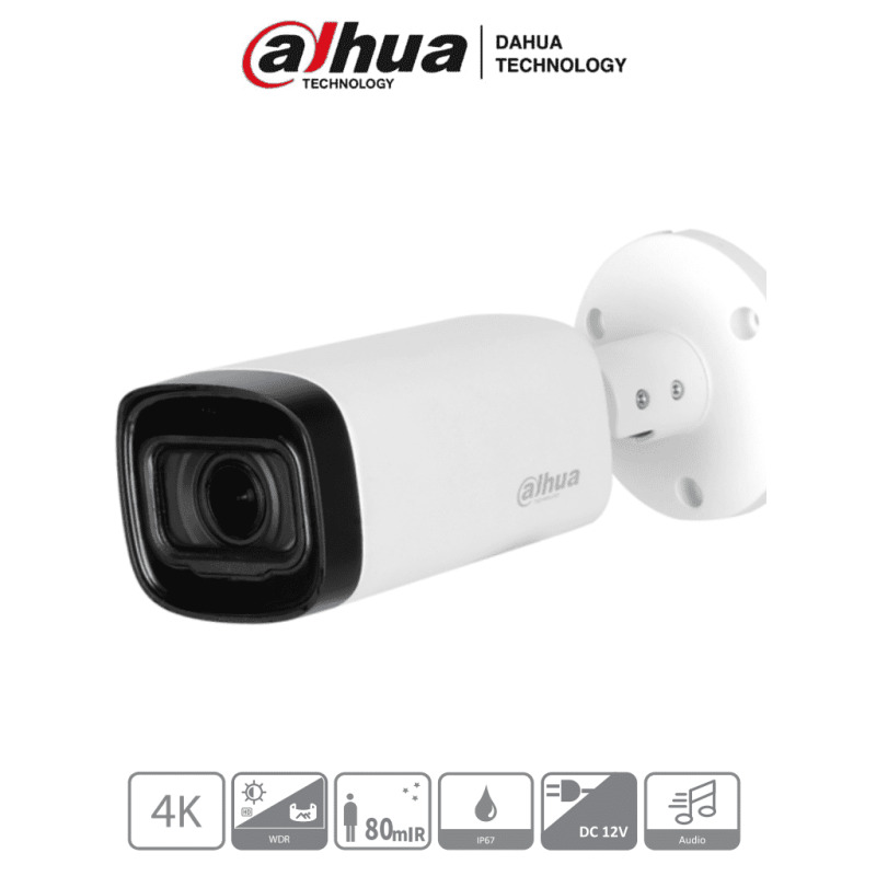 DAHUA DH-HAC-HFW1801RN-Z-A - Camara Bullet de 4k/ 8 Megapixeles/ Lente Motorizado de 2.7-13.5/ IR de 80 Mts/ Super Adapt/ Microfono Integrado/ WDR Real de 120/ IP67/ #LoNuevo