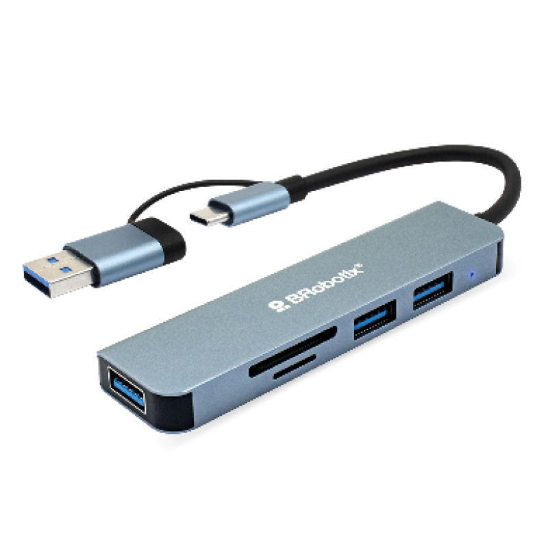 Docking 5 en 1: Conector Dual USB Tipo "A" y Tipo "C" a USB V3.0x3, Tarjeta SD y Micro SD