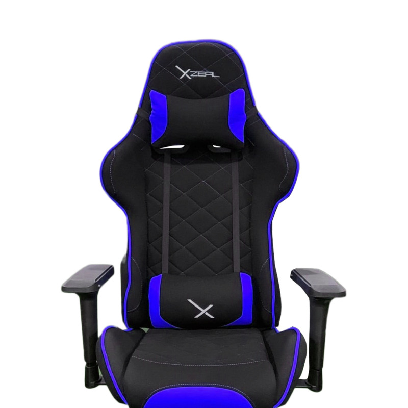 Sillas Gamer Negro/Azul X25, Tela Automotriz, Brazos 4D Piston clase 4 150kg, Reclinable 180º, Soporte Lumbar y Cervical, Estrella metalica negra image 4