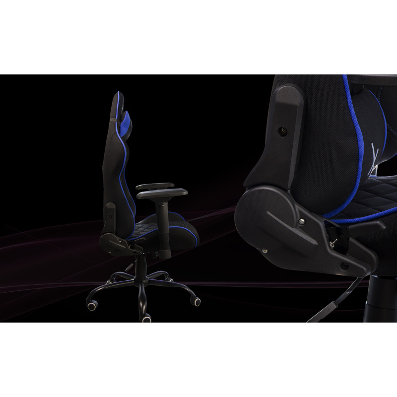 Sillas Gamer Negro/Azul X25, Tela Automotriz, Brazos 4D Piston clase 4 150kg, Reclinable 180º, Soporte Lumbar y Cervical, Estrella metalica negra image 5