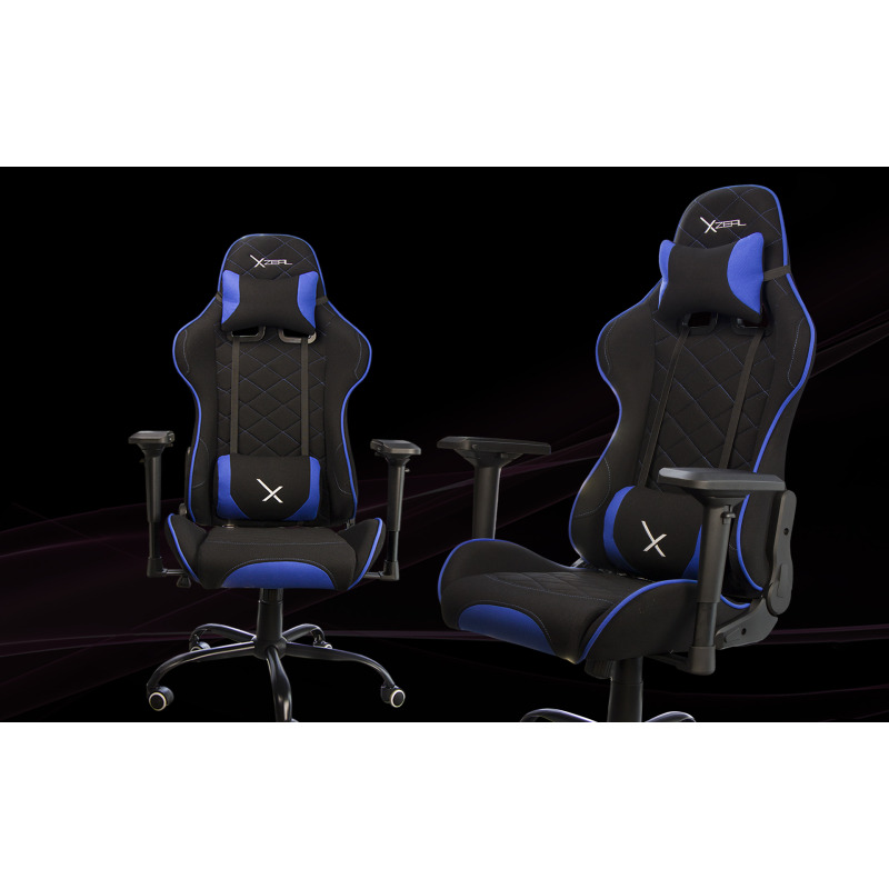 Sillas Gamer Negro/Azul X25, Tela Automotriz, Brazos 4D Piston clase 4 150kg, Reclinable 180º, Soporte Lumbar y Cervical, Estrella metalica negra image 6