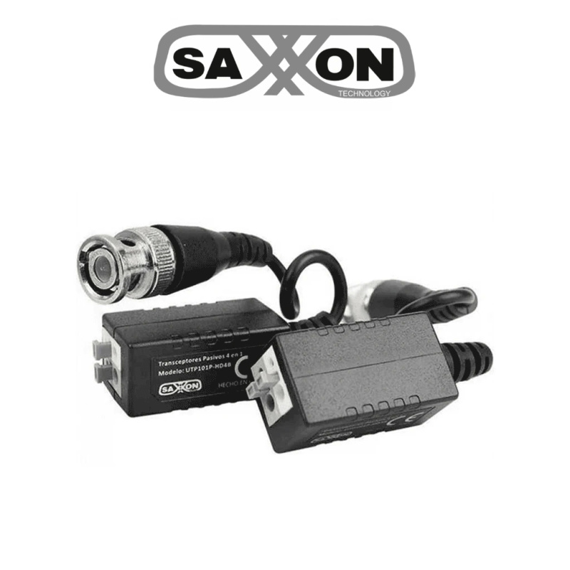SAXXON VB-03 Par de transceptores pasivos (Video Baluns) soporta 4MP a 200m, 1080p a 250m, 720p a 300m en CVI. Compatible con HDCVI, TVI, AHD y CVBS. Incluye 2 terminales Push para fácil conexión