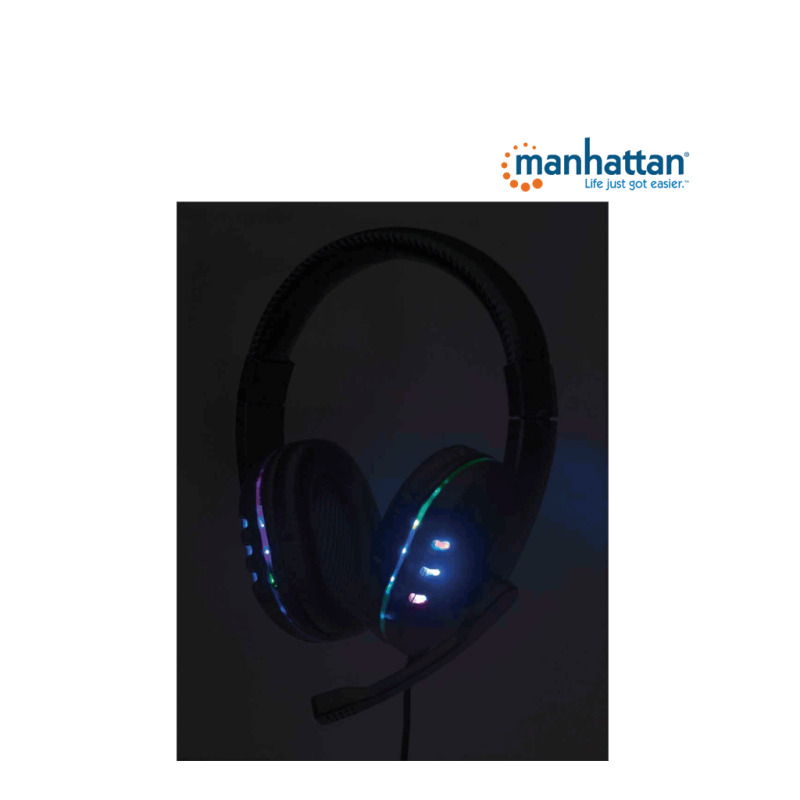 MANHATTAN 176088 - Audífonos USB para videojuegos, con luces LED Para PC, PS3 y PS4, micrófono retráctil integrado, función de control de audio, cable USB de 1,8 m integrado, color negro y azul image 7