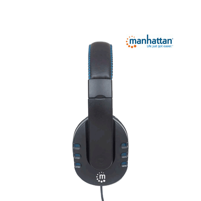 MANHATTAN 176088 - Audífonos USB para videojuegos, con luces LED Para PC, PS3 y PS4, micrófono retráctil integrado, función de control de audio, cable USB de 1,8 m integrado, color negro y azul image 11