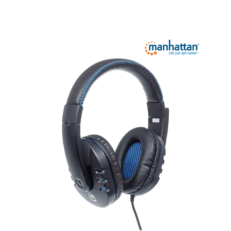 MANHATTAN 176088 - Audífonos USB para videojuegos, con luces LED Para PC, PS3 y PS4, micrófono retráctil integrado, función de control de audio, cable USB de 1,8 m integrado, color negro y azul image 12