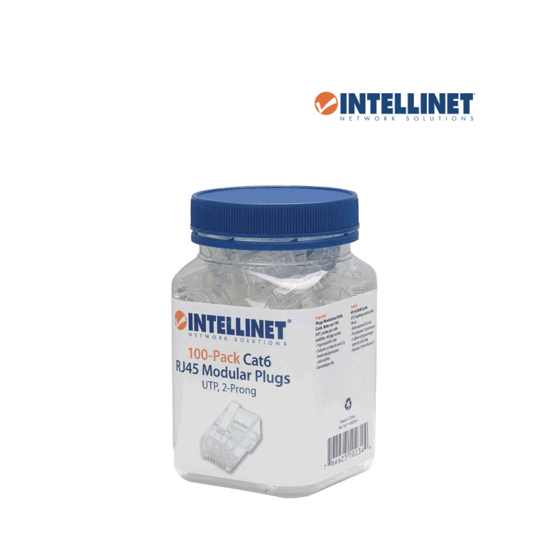 INTELLINET 502344 PLUG RJ45 CAT6 MULTIFILAR UTP BOTE 100 PZAS ORO 15-MICRAS UTP, 2 puntas, para cable multifilar, 100 plugs en bote image 3