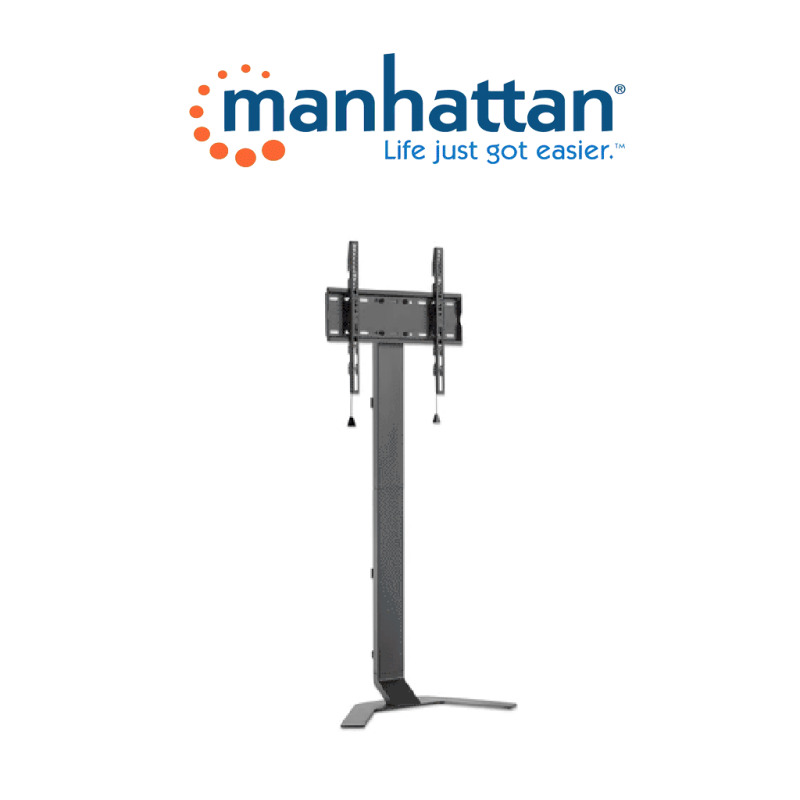 MANHATTAN  462044 - Soporte de piso para TV Soporta una pantalla de 32 "a 70" de hasta 40 kg, inclinación de -10 a 3°, altura ajustable, se adapta al sistema de montaje VESA de la pantalla, construcción de aluminio y acero, negro