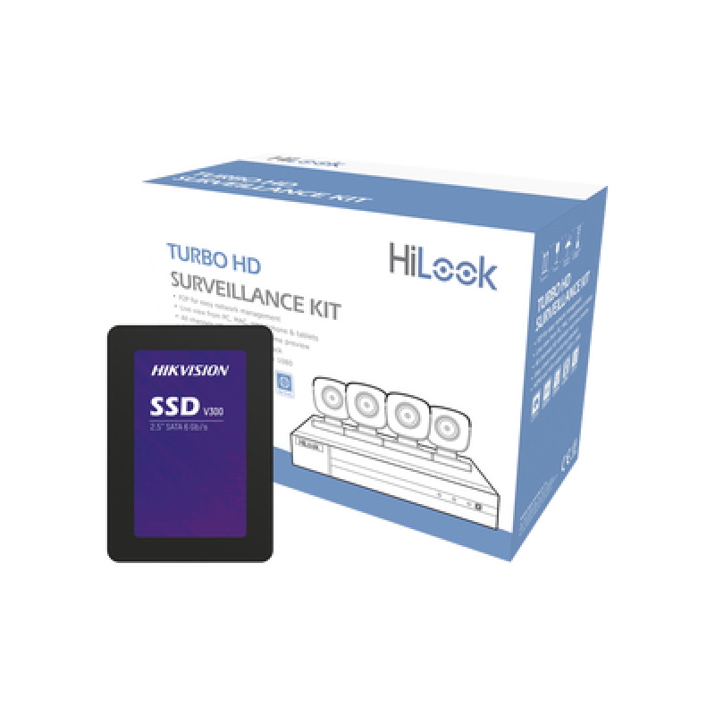 KIT TurboHD 1080p  SSD de 1 TB 1024 GB / DVR 4 canales / 4 Cámaras Bala de Metal / Fuente de Poder / Accesorios de Instalación